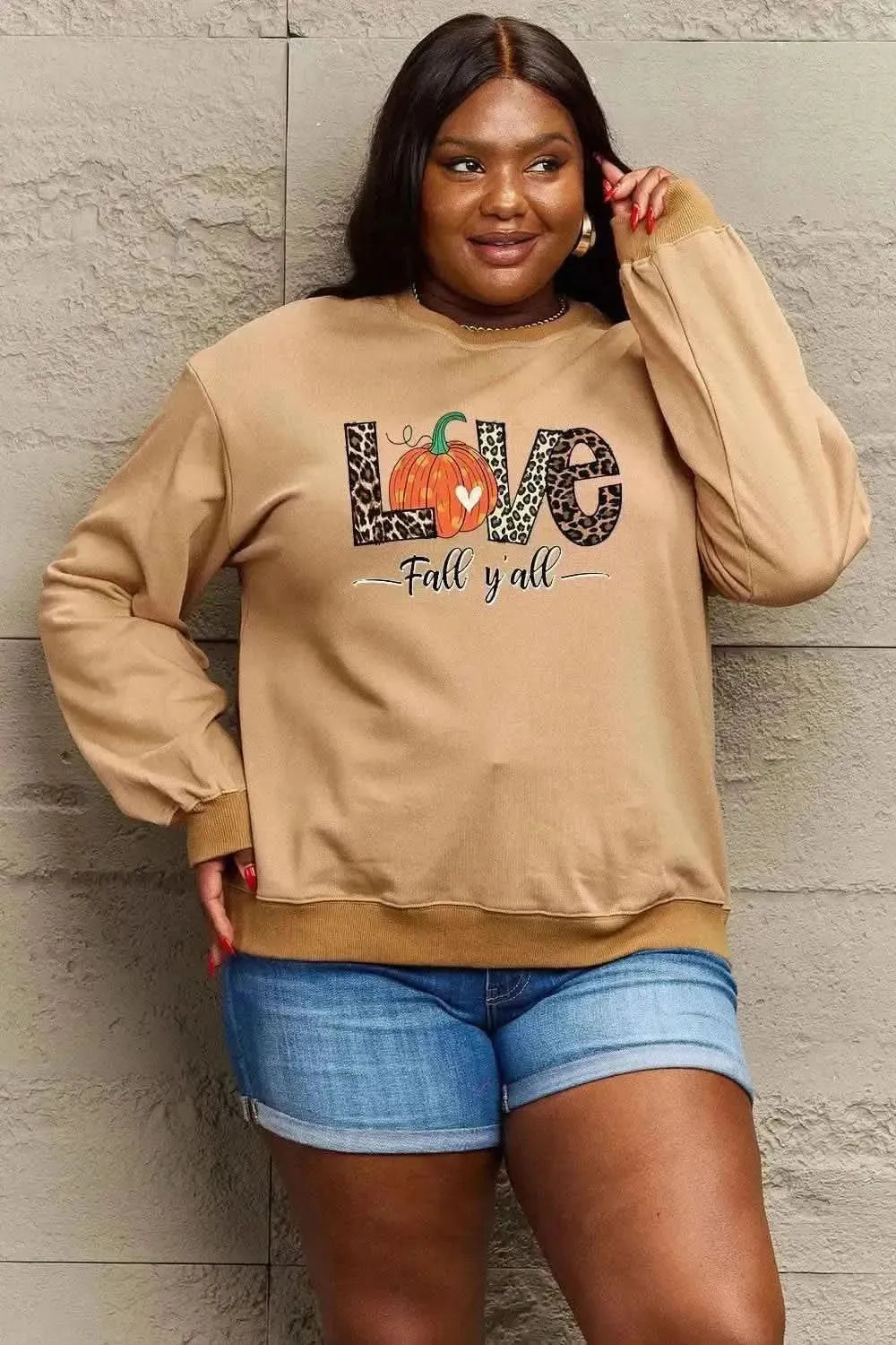 Simply Love Full Size LOVE FALL Y'ALL Graphic Sweatshirt - Bad Moms Club