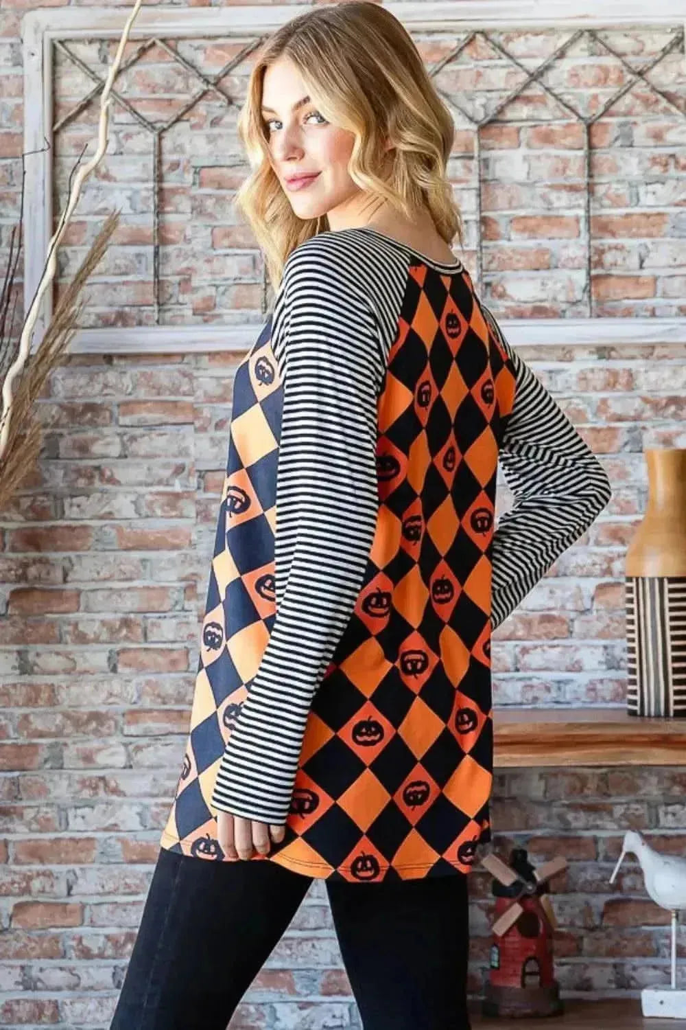 Heimish Full Size Checkered Contrast Striped Long Sleeve T-Shirt - Bad Moms Club