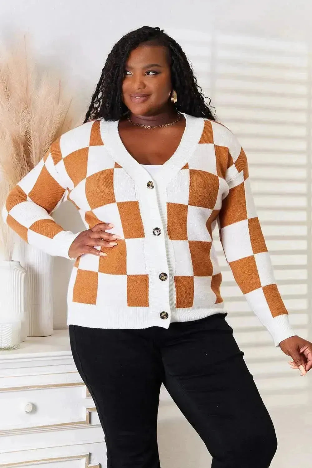 Double Take Button-Up V-Neck Dropped Shoulder Cardigan - Bad Moms Club
