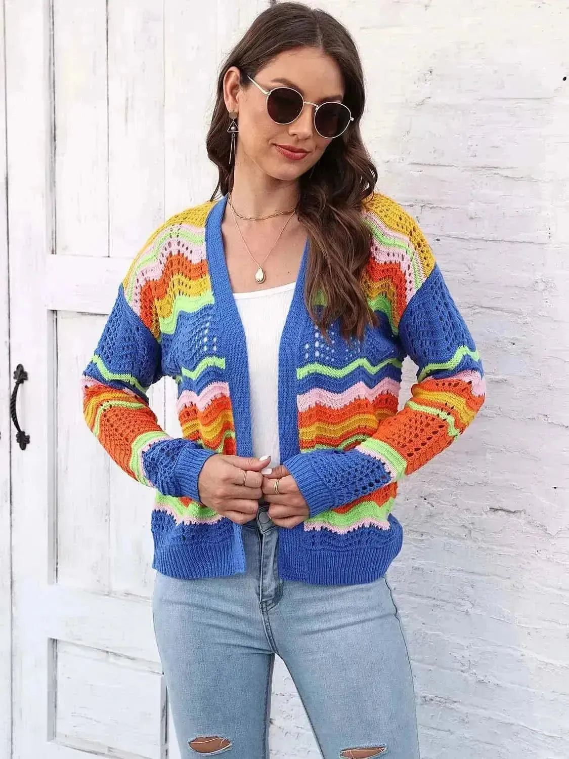 Open Front Openwork Cardigan - Bad Moms Club