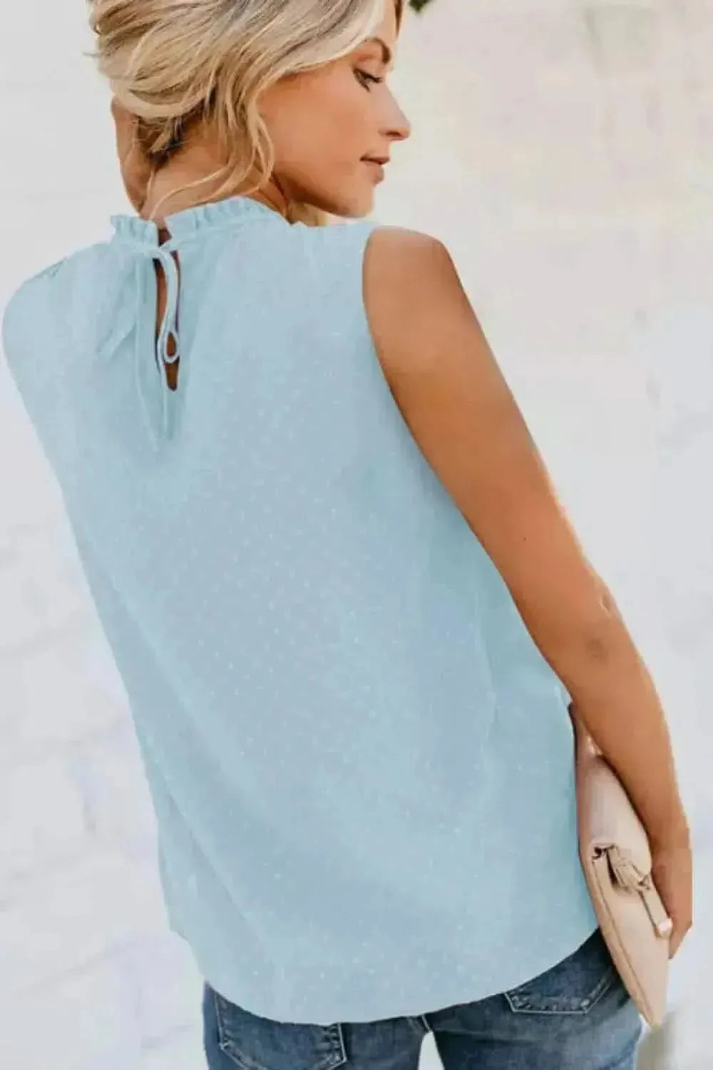 Smocked Tie Back Frill Trim Tank - Bad Moms Club