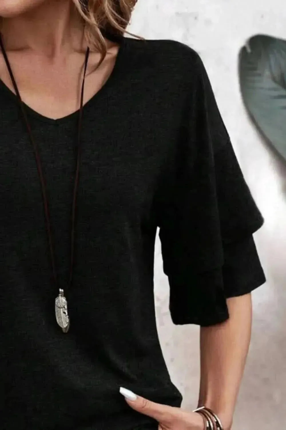 V-Neck Half Sleeve Blouse - Bad Moms Club