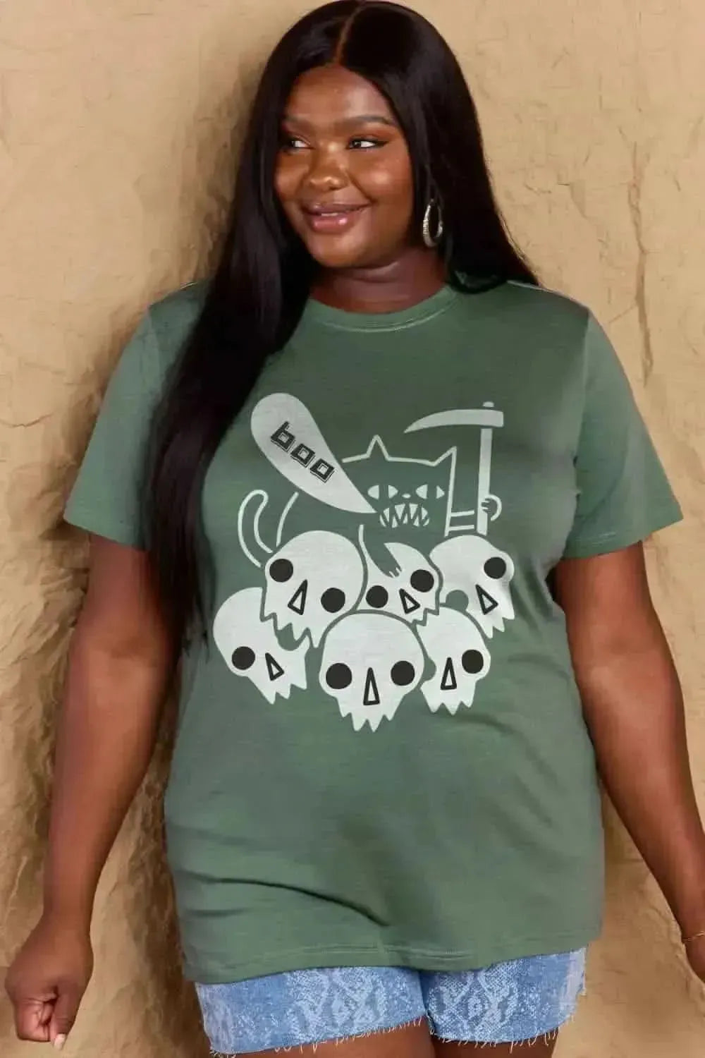 Simply Love Full Size Graphic BOO Cotton T-Shirt - Bad Moms Club