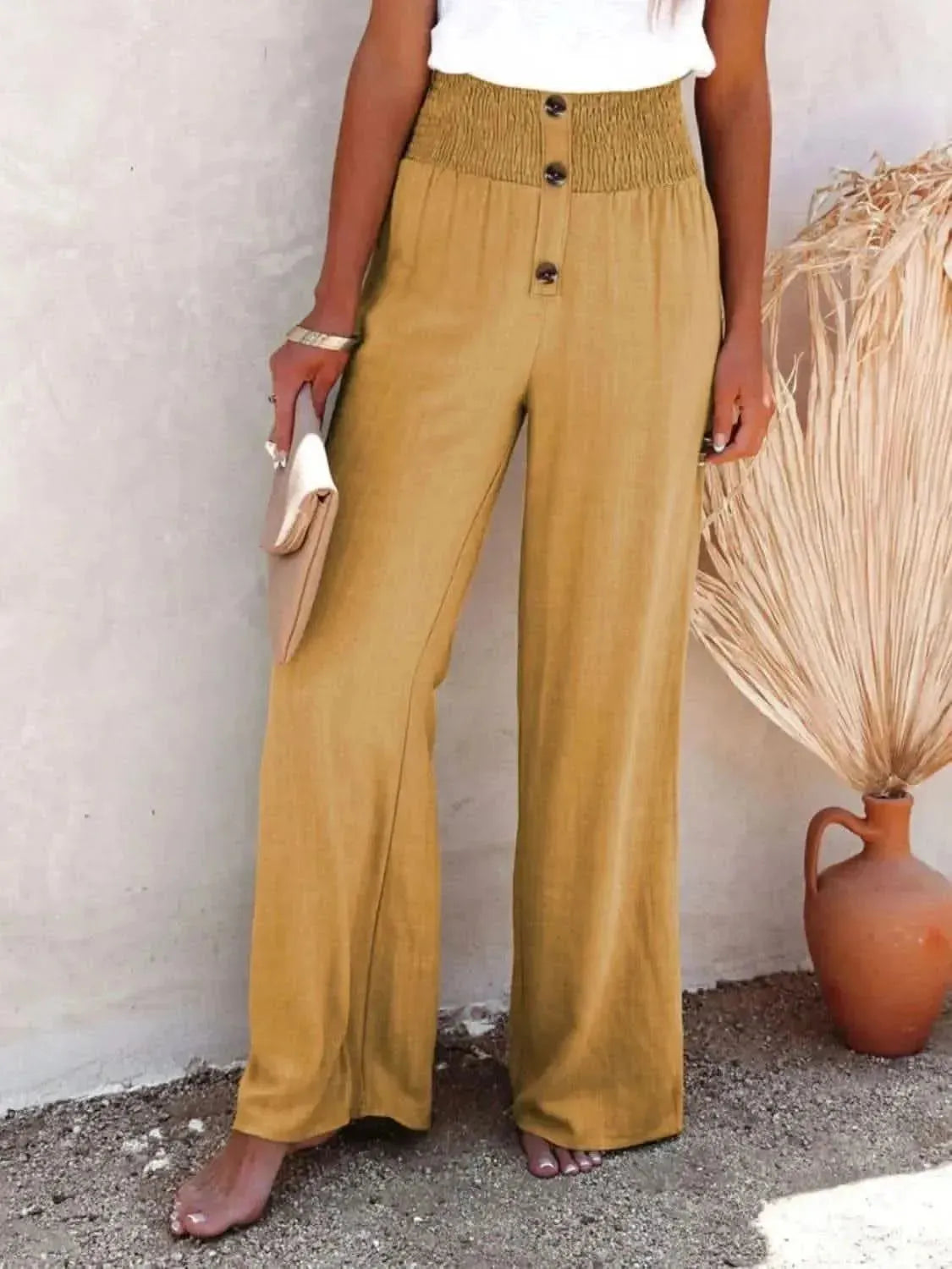 Full Size Decorative Button High Waist Pants - Bad Moms Club