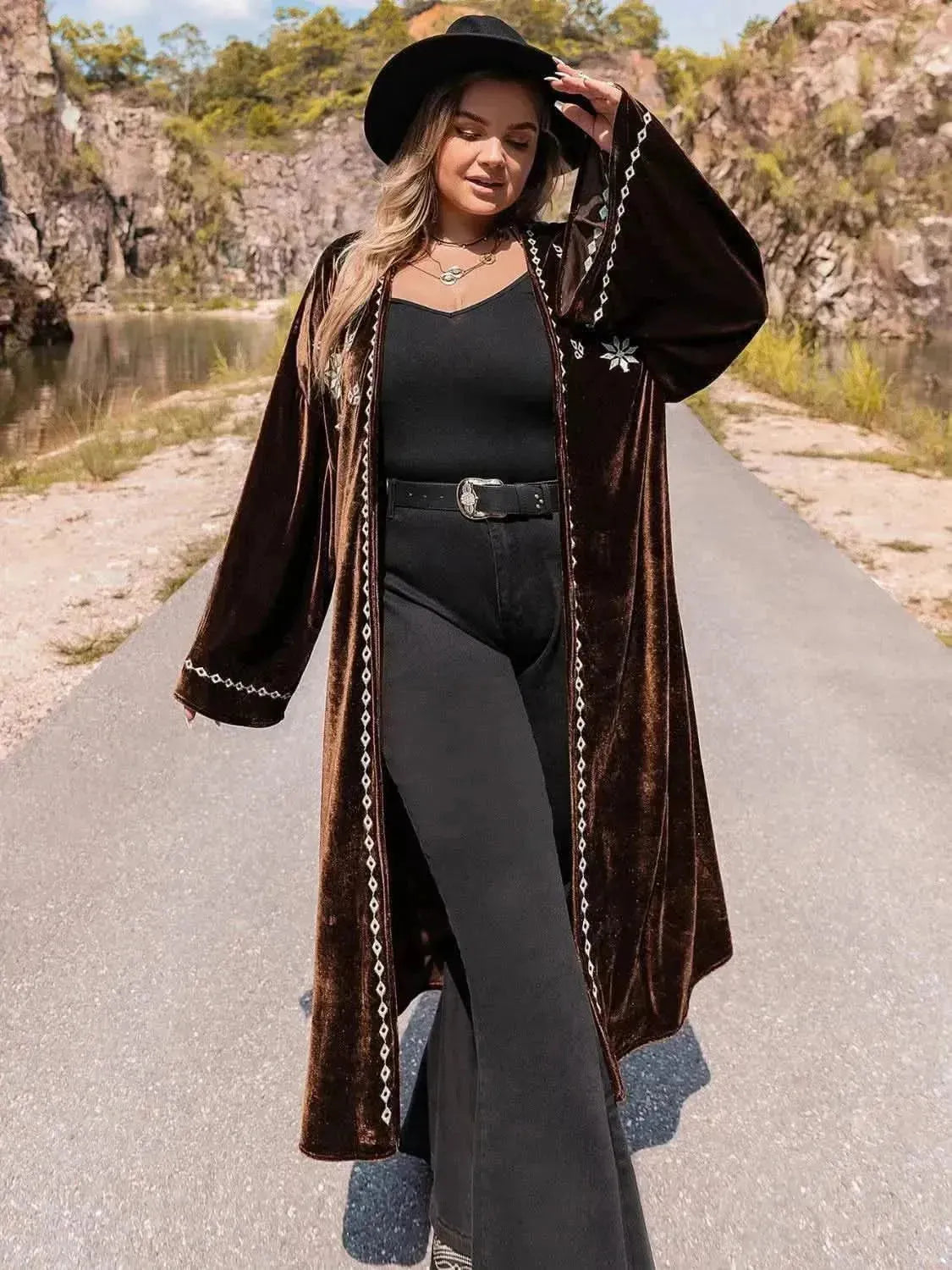 Plus Size Embroidery Open Front Long Sleeve Cardigan - Bad Moms Club