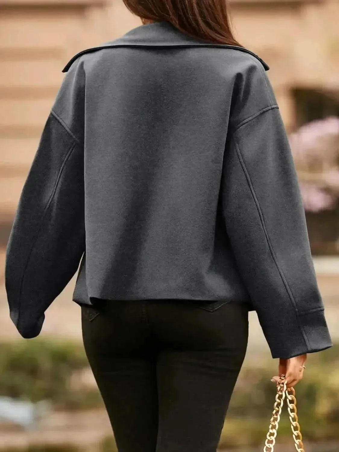 Collared Neck Dropped Shoulder Jacket - Bad Moms Club