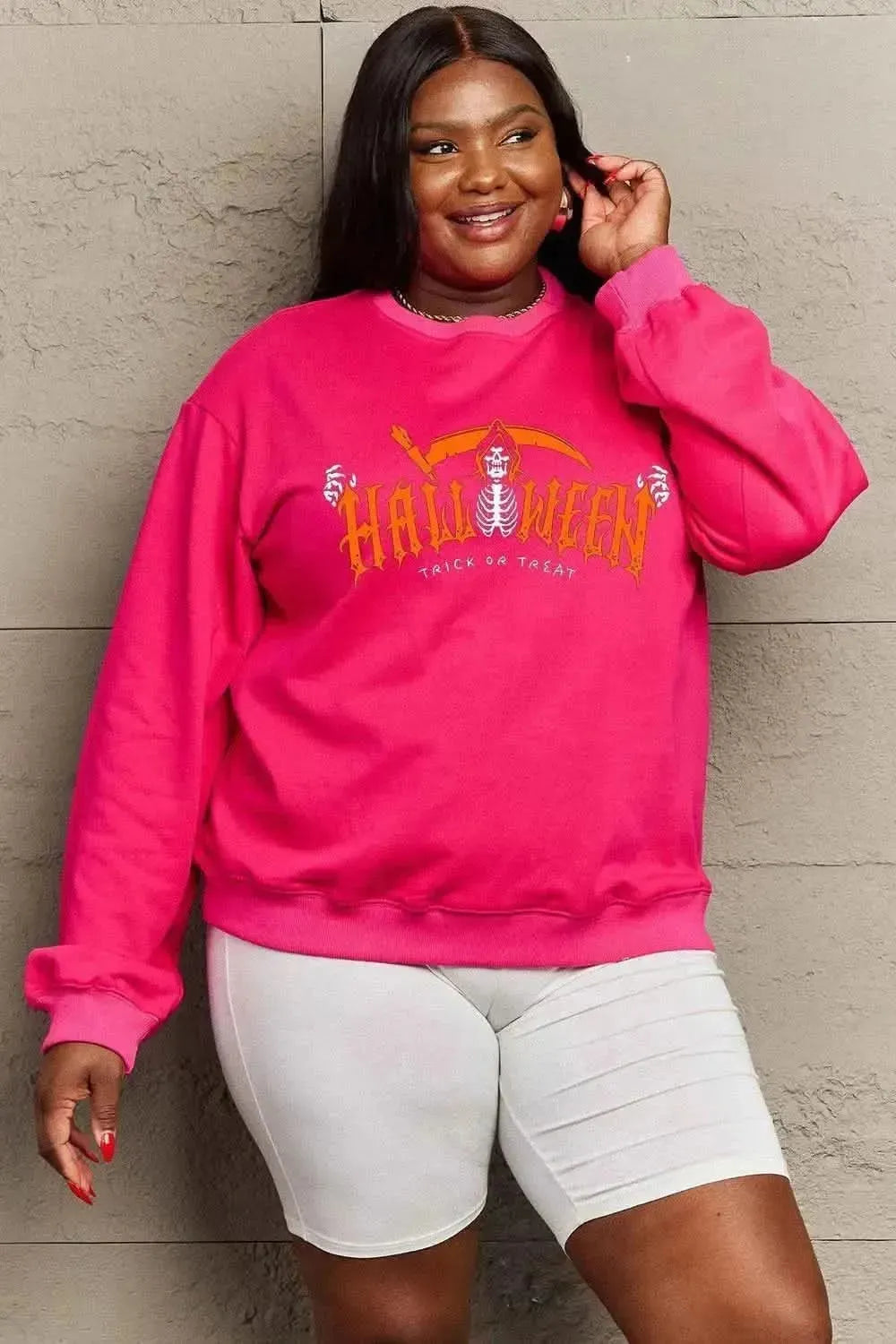 Simply Love Full Size HALLOWEEN TRICK OR TREAT Graphic Sweatshirt - Bad Moms Club
