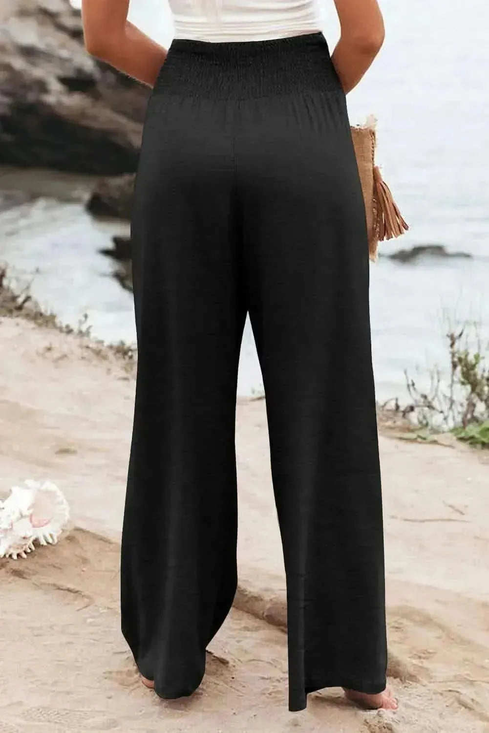 Plus Size Smocked High Waist Wide Leg Pants - Bad Moms Club