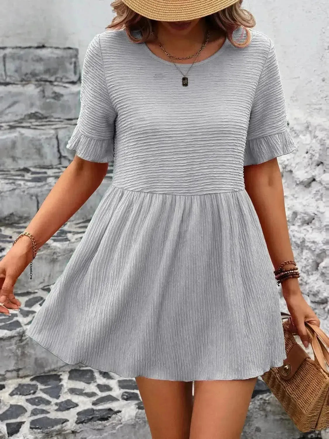 Ivy Lane Round Neck Short Sleeve Blouse - Bad Moms Club