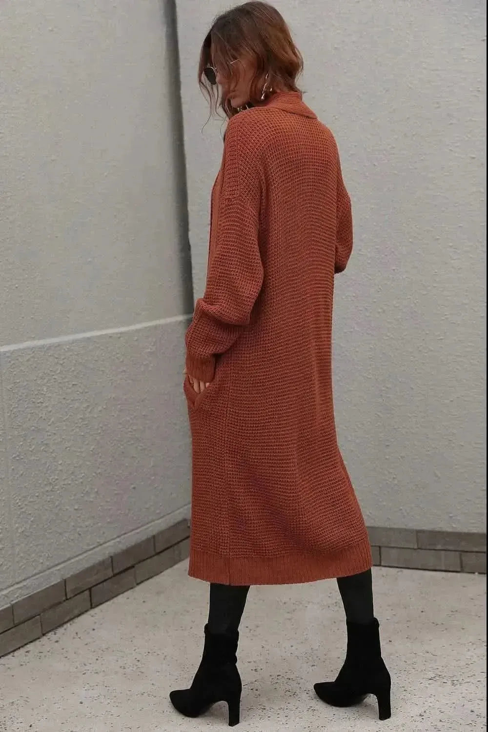 Waffle Knit Open Front Duster Cardigan With Pockets - Bad Moms Club
