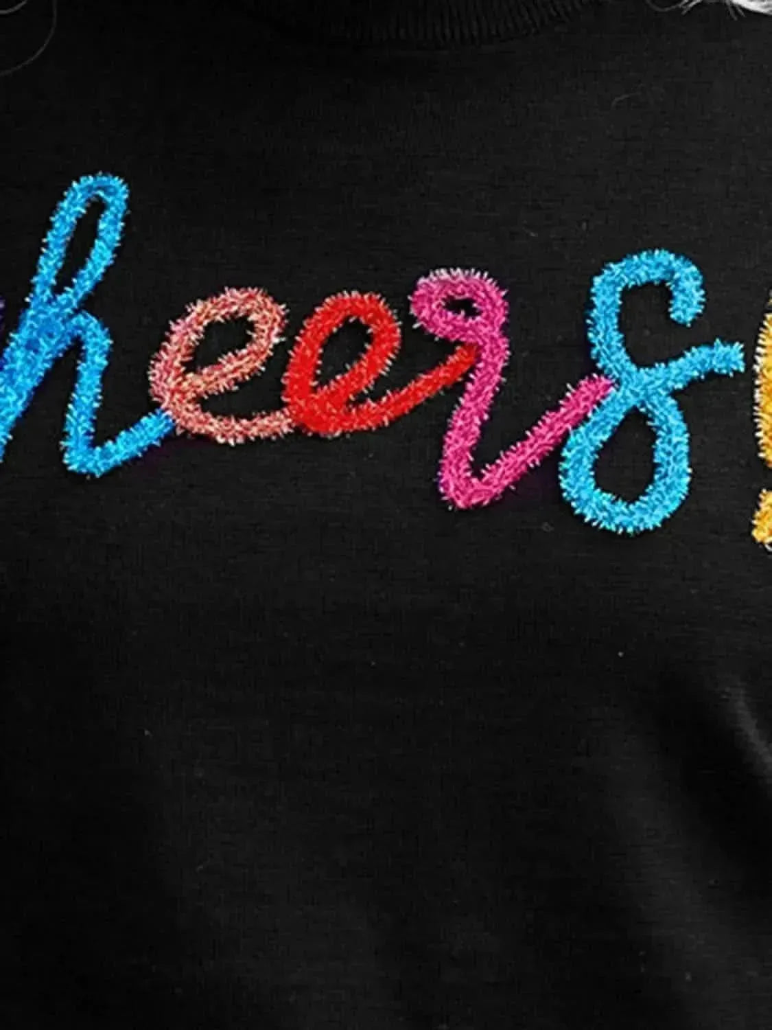 Plus Size CHEERS Round Neck Short Sleeve Sweater - Bad Moms Club