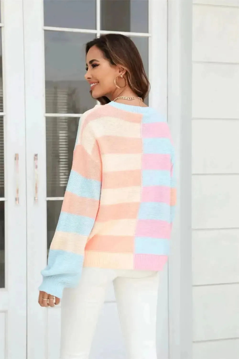 Angel Wings Round Neck Long Sleeve Color Block Dropped Shoulder Pullover Sweater - Bad Moms Club