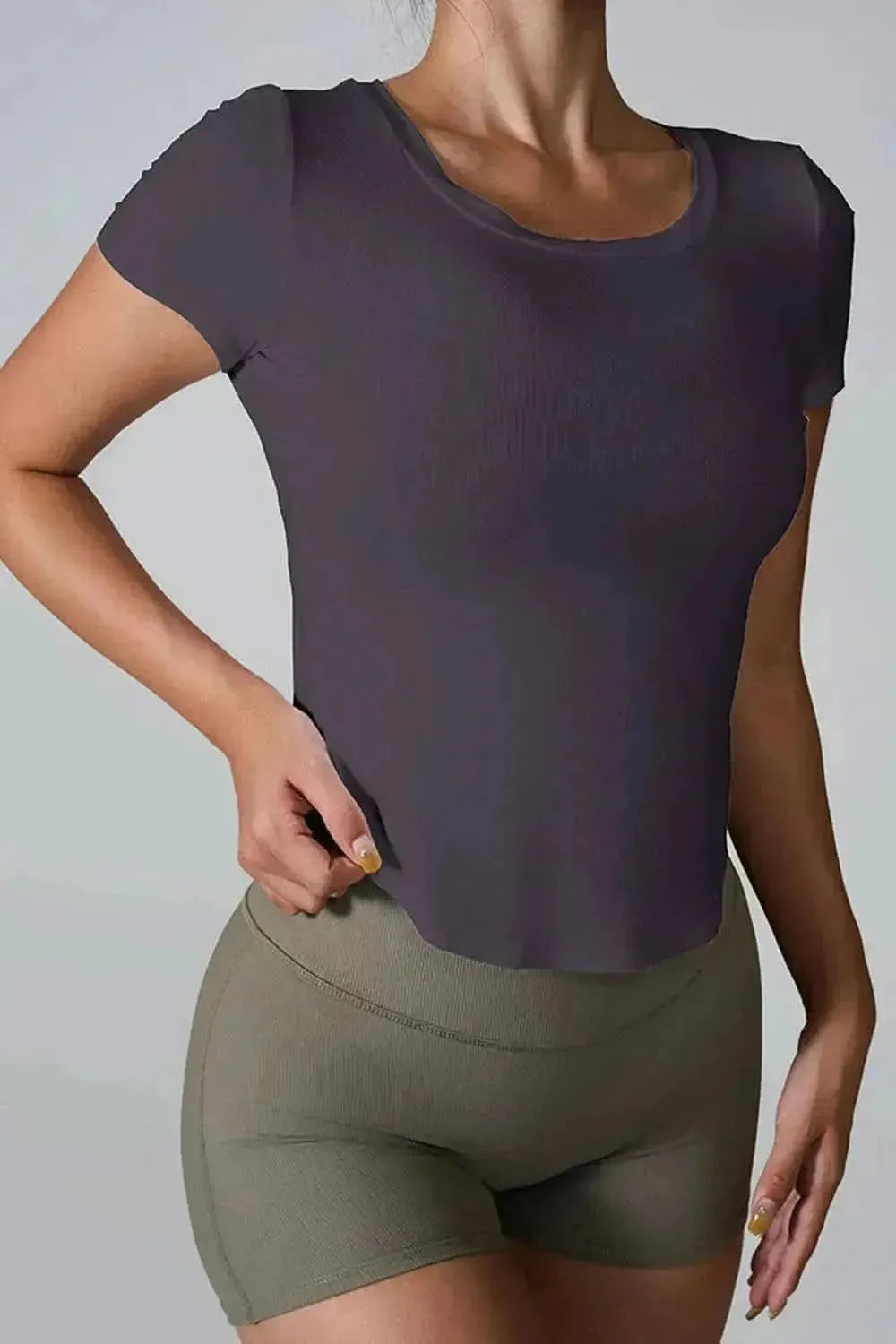Cutout Round Neck Short Sleeve Active T-Shirt - Bad Moms Club