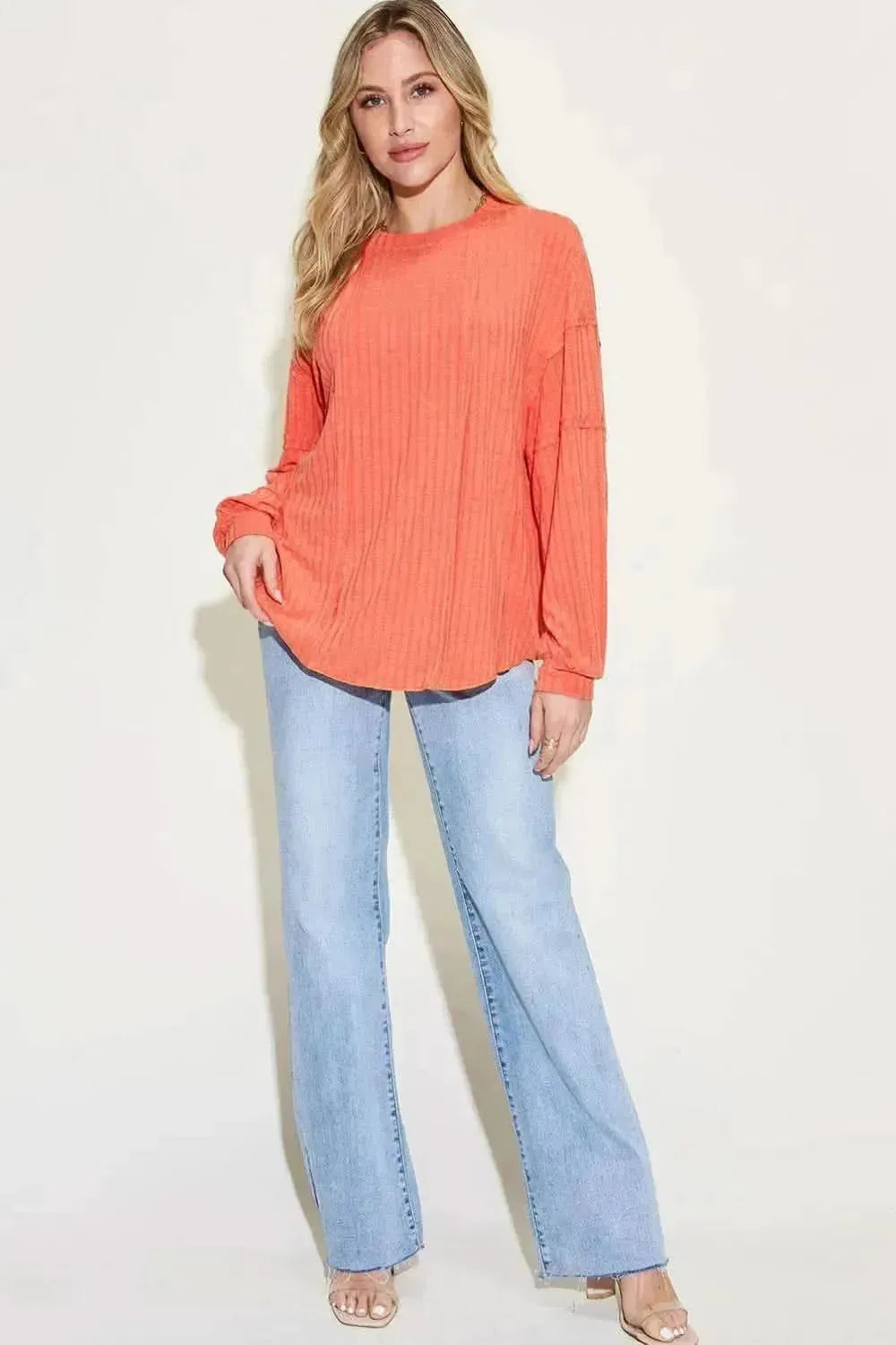 Basic Bae Full Size Ribbed Round Neck Long Sleeve T-Shirt - Bad Moms Club