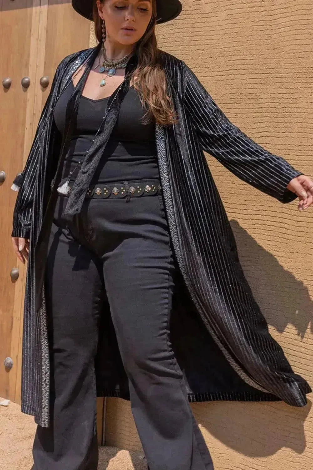 Plus Size Striped Long Sleeve Cardigan - Bad Moms Club