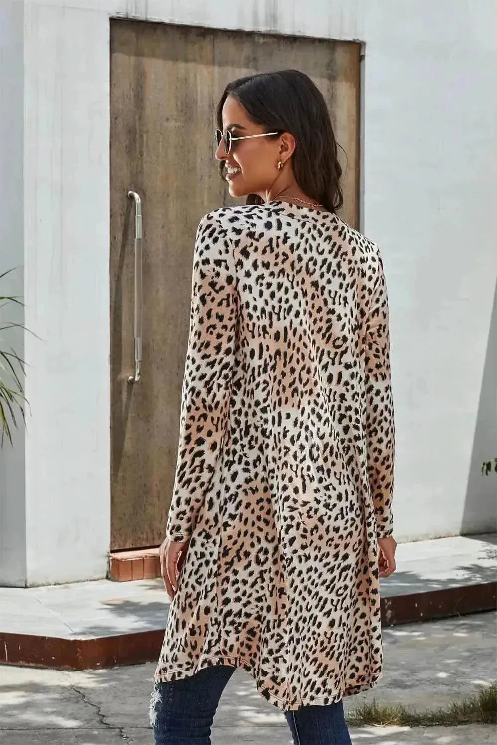 Double Take Printed Open Front Longline Cardigan - Bad Moms Club