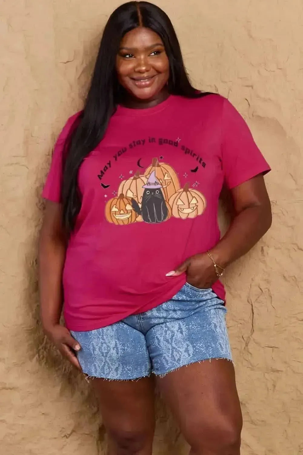 Simply Love Full Size MAY YOU STAY IN GOOD SPIRITS Graphic Cotton T-Shirt - Bad Moms Club