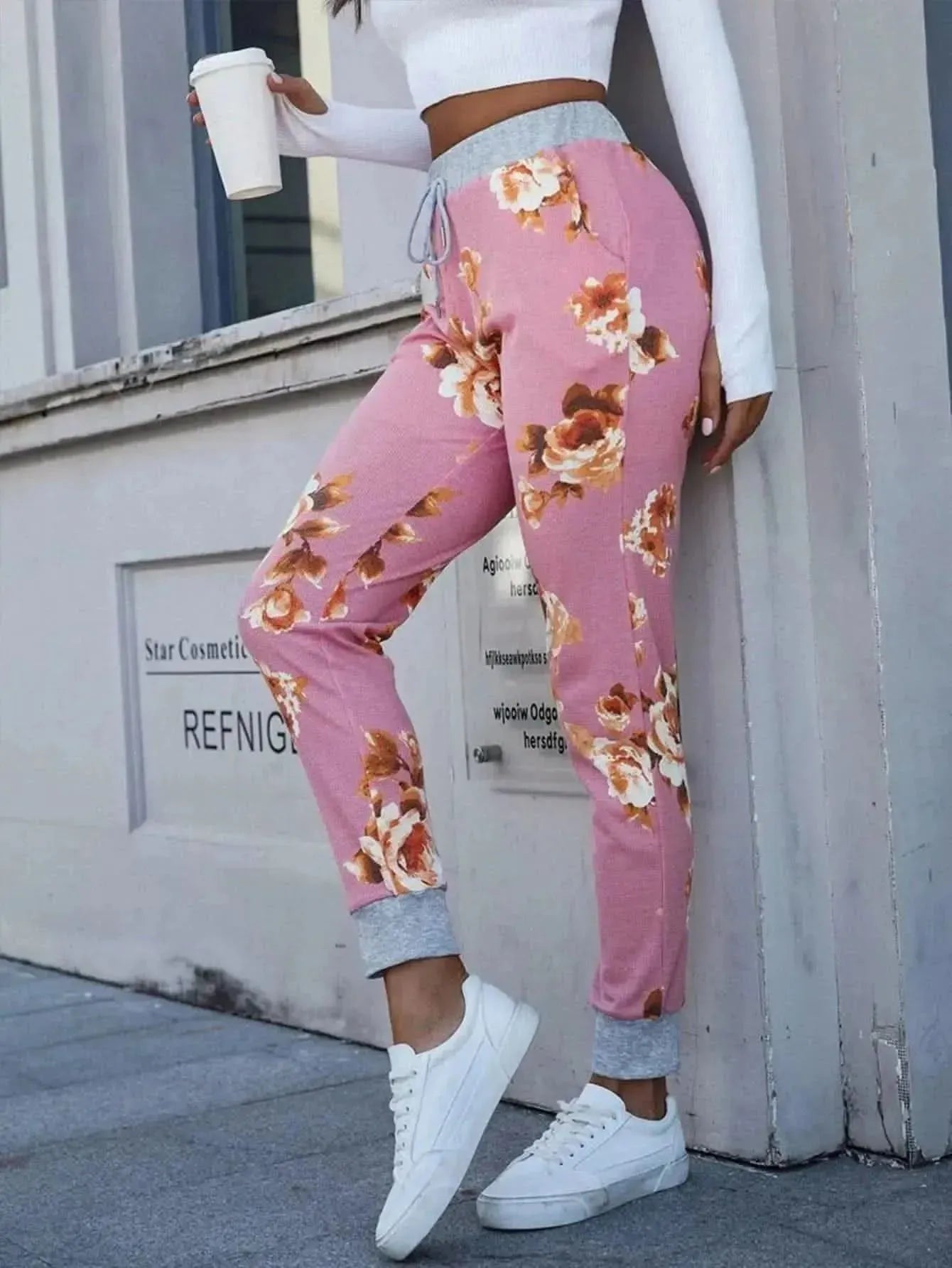 Floral Print Slim Fit Long Pants - Bad Moms Club