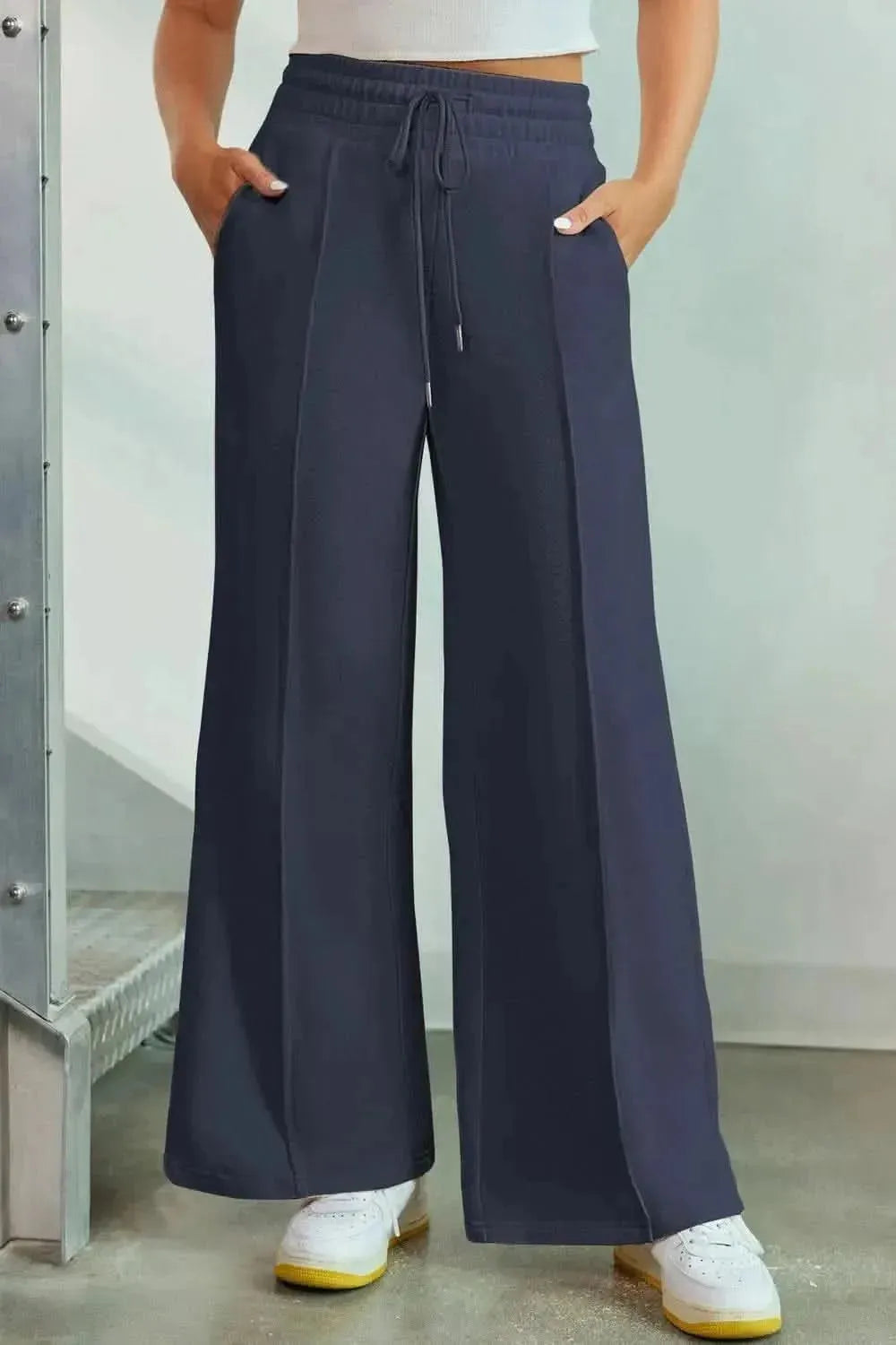 Drawstring Wide Leg Pants with Pockets - Bad Moms Club