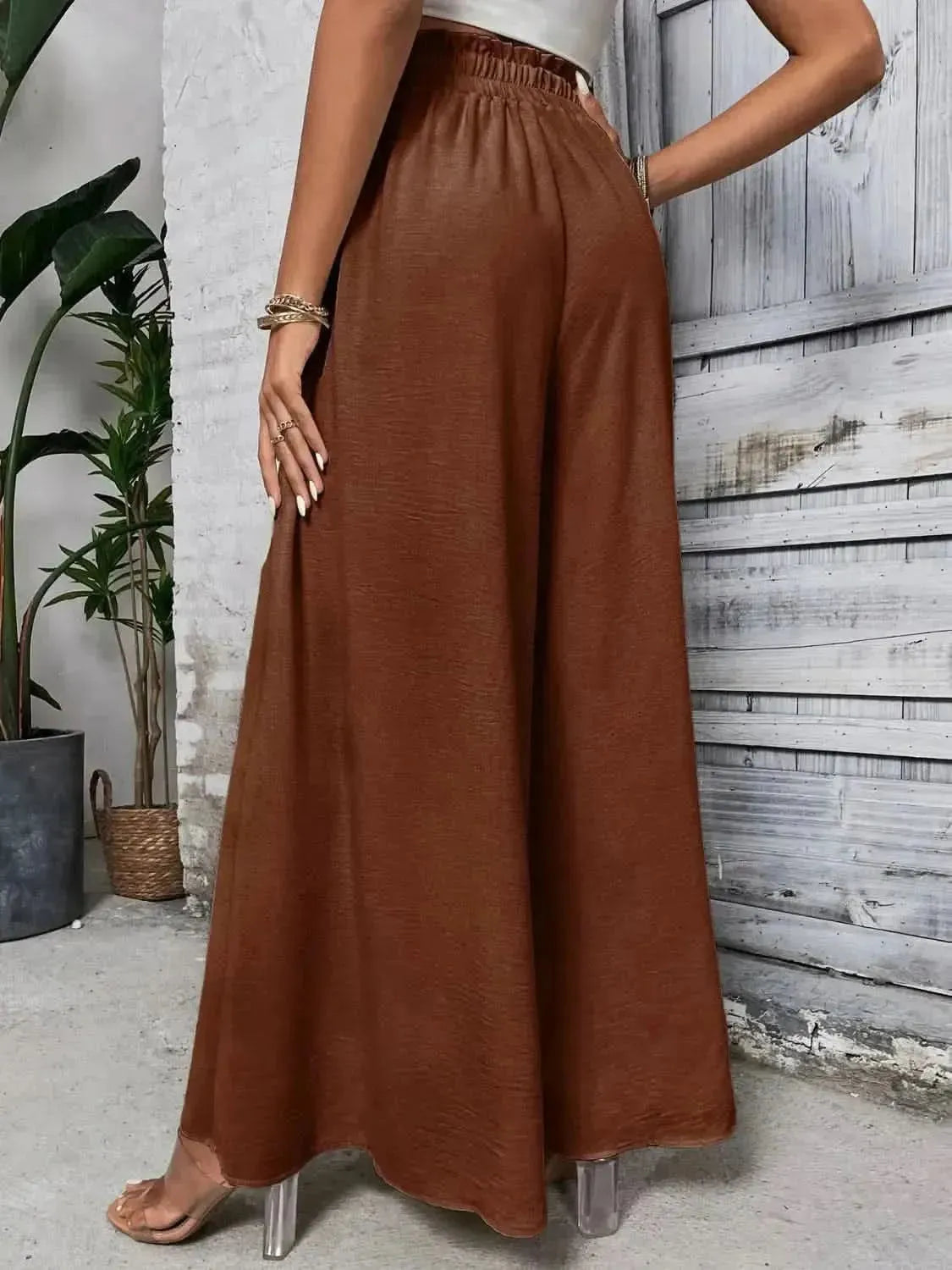 Honey Tied High Waist Wide Leg Pants - Bad Moms Club