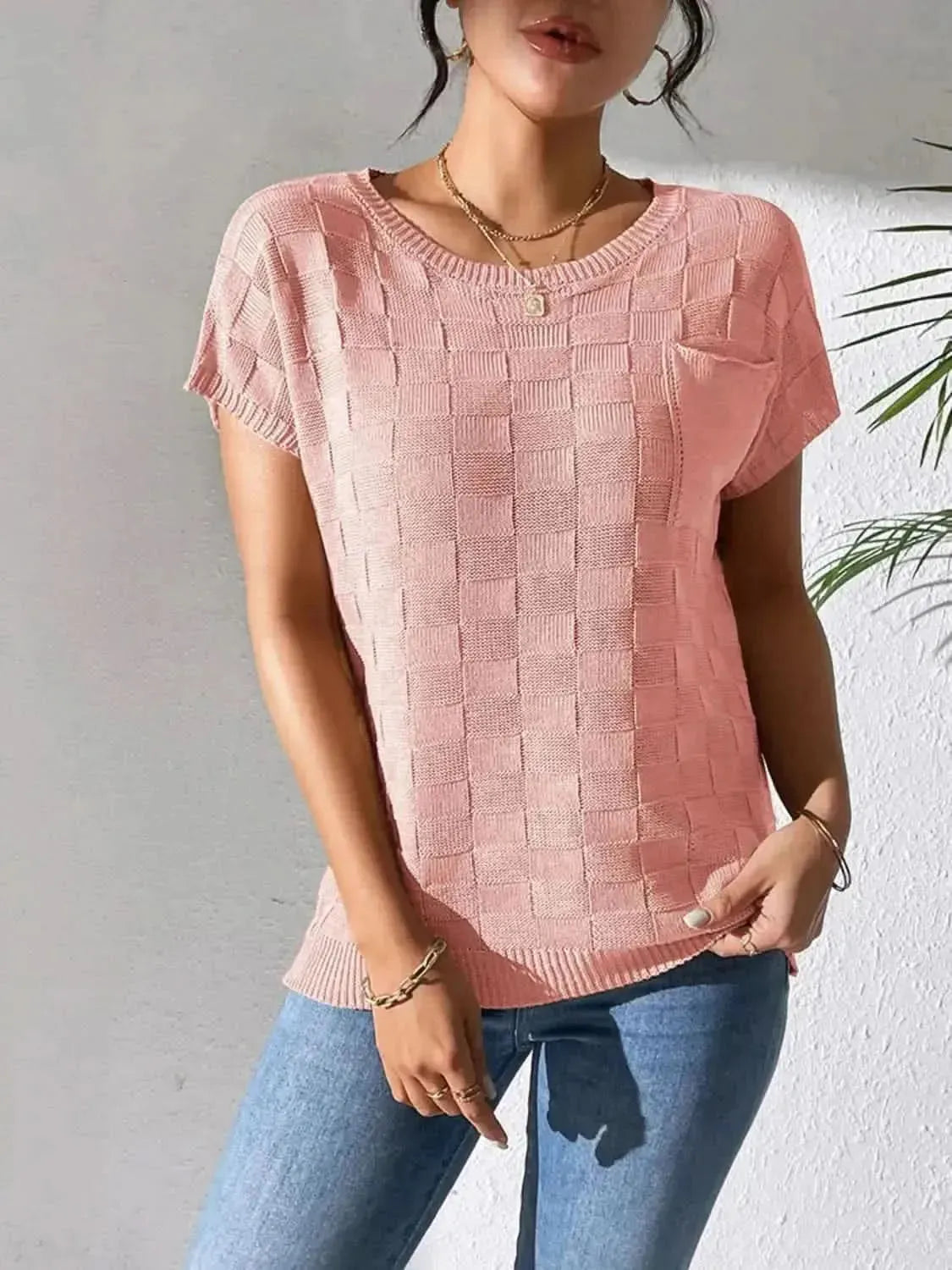 Round Neck Short Sleeve Knit Top - Bad Moms Club