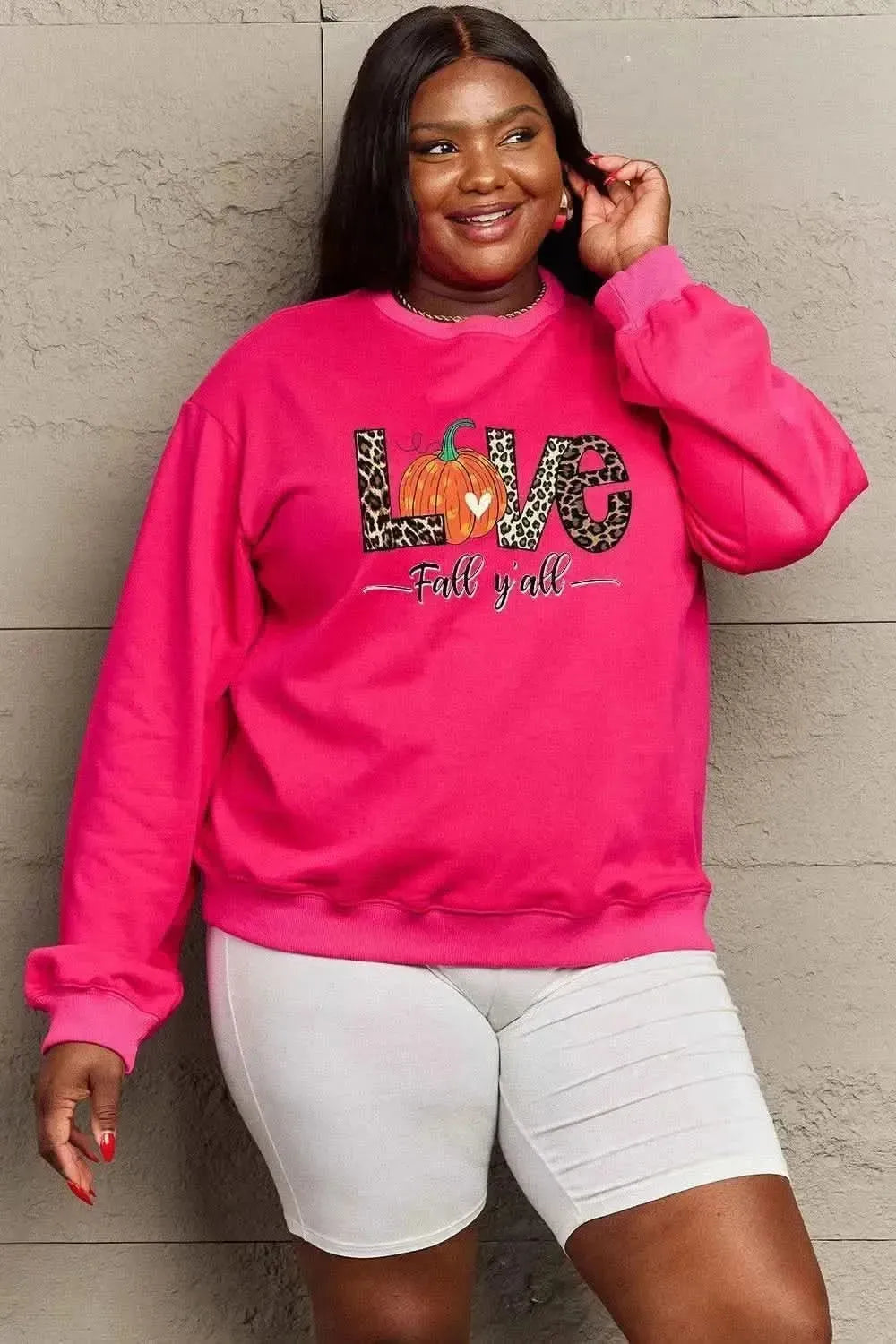 Simply Love Full Size LOVE FALL Y'ALL Graphic Sweatshirt - Bad Moms Club