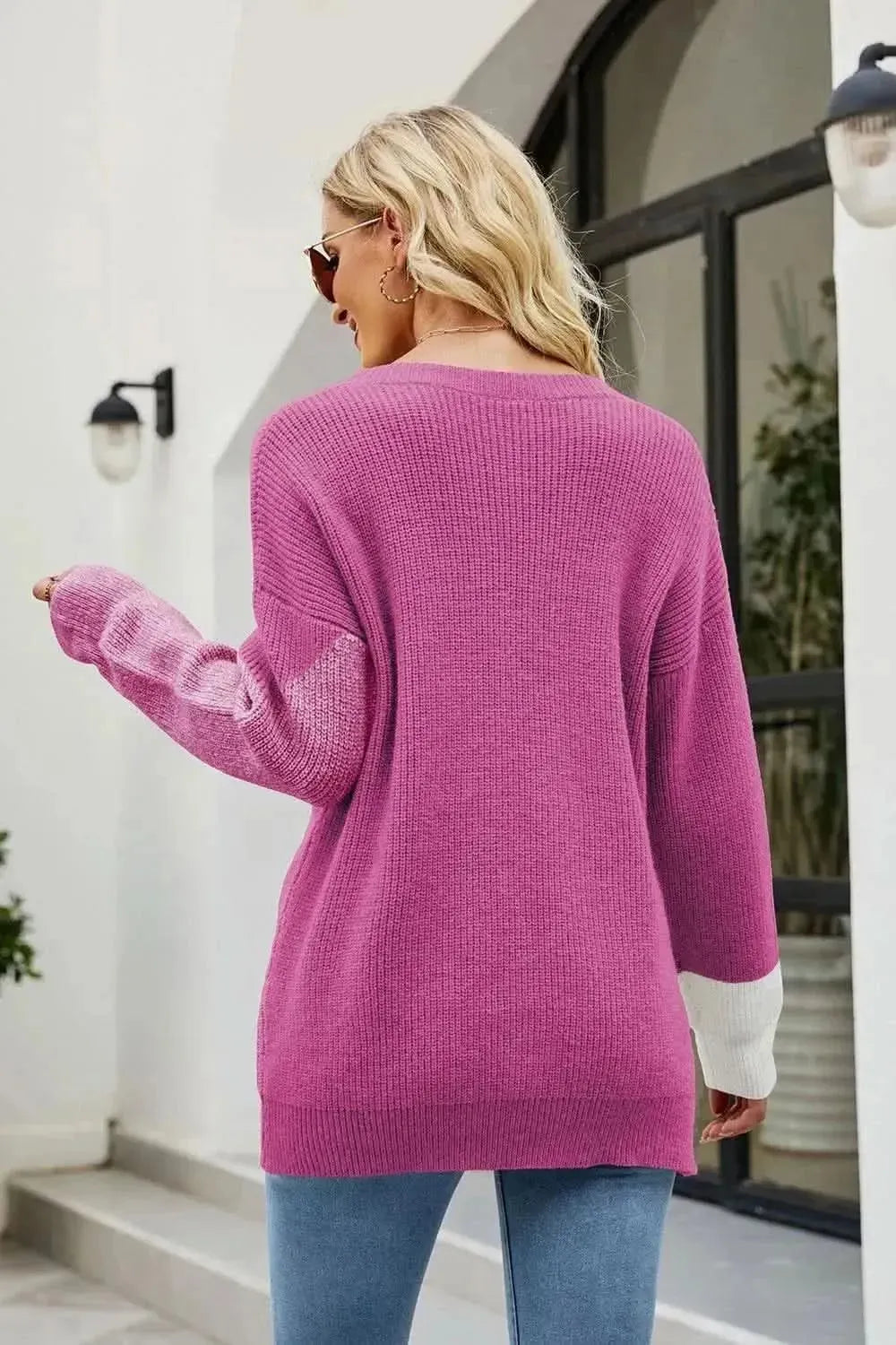 Color Block Round Neck Sweater - Bad Moms Club