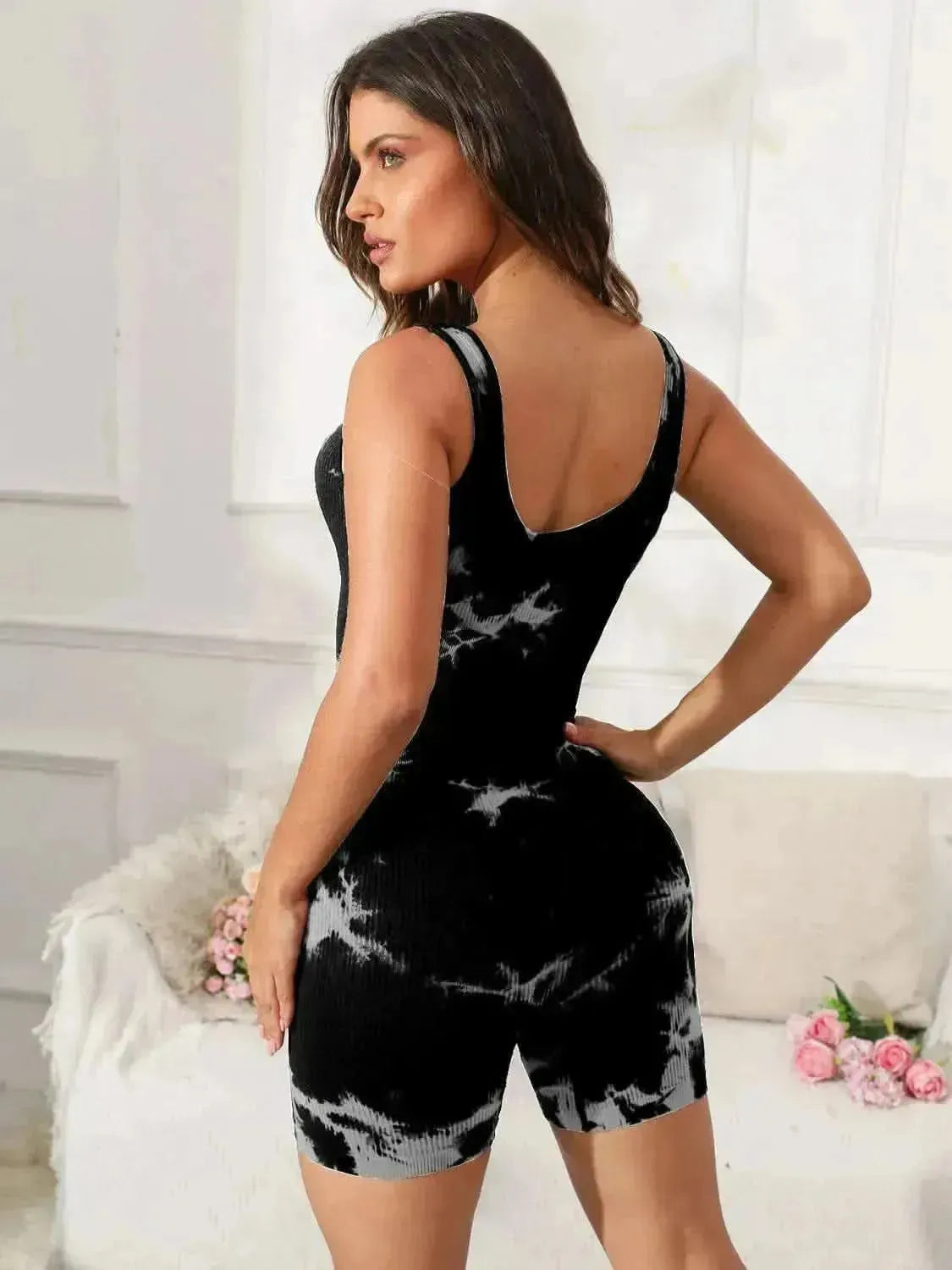 Tie-Dye Wide Strap Active Romper - Bad Moms Club
