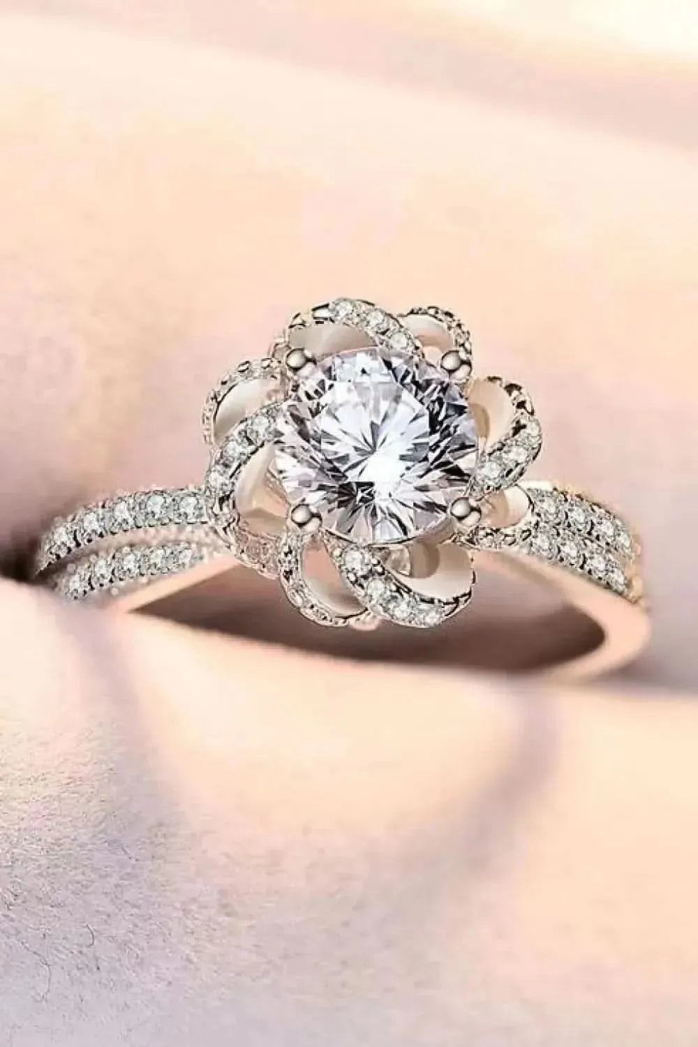 2 Carat Moissanite Floral Platinum-Plated Ring - Bad Moms Club