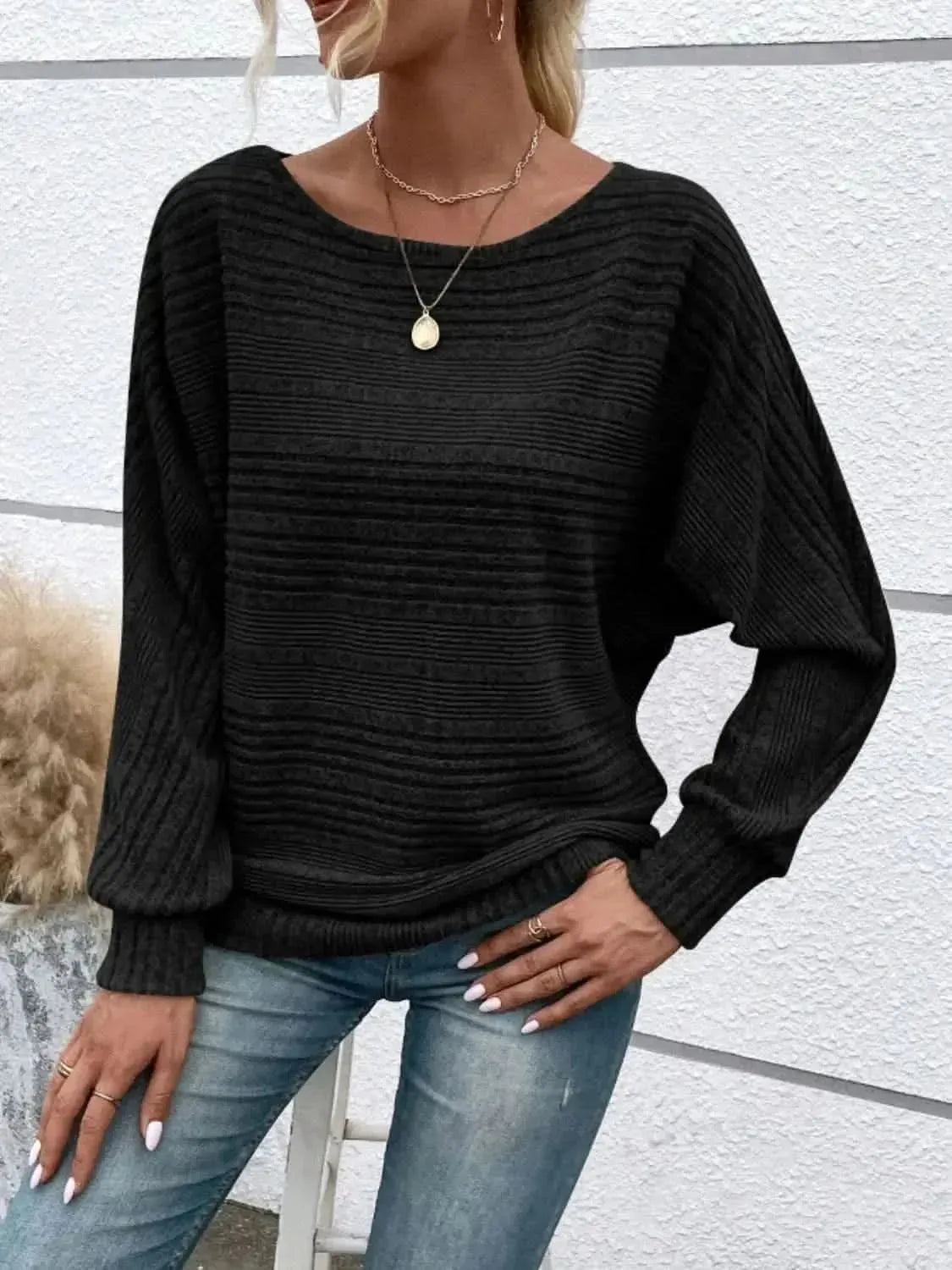 Full Size Round Neck Long Sleeve Top - Bad Moms Club