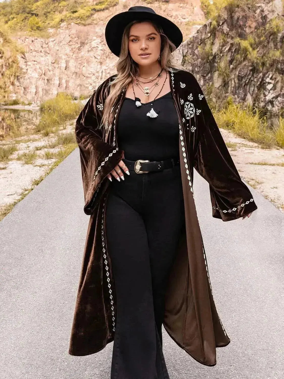 Plus Size Embroidery Open Front Long Sleeve Cardigan - Bad Moms Club