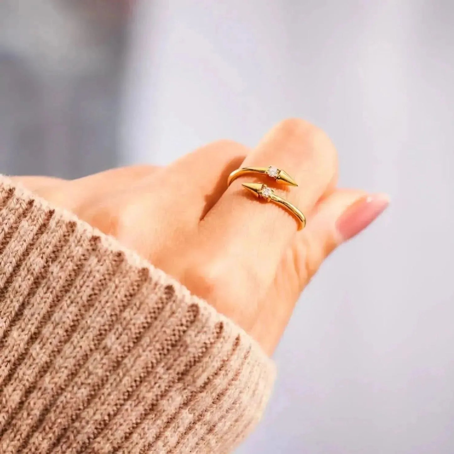 925 Sterling Silver Inlaid Zircon Bypass Ring - Bad Moms Club