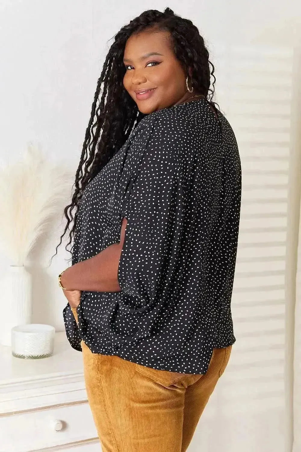 Perfee Printed Dolman Sleeve Round Neck Blouse - Bad Moms Club