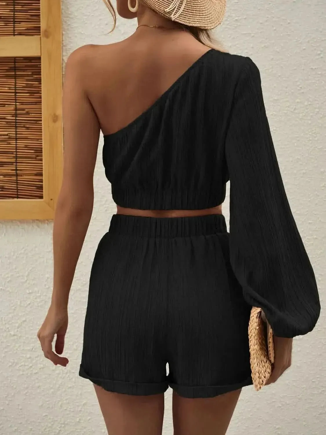 Honey One Shoulder Long Sleeve Top and Shorts Set - Bad Moms Club