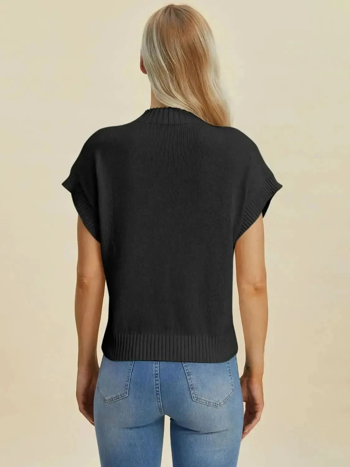 Double Take Full Size Mock Neck Short Sleeve Sweater - Bad Moms Club