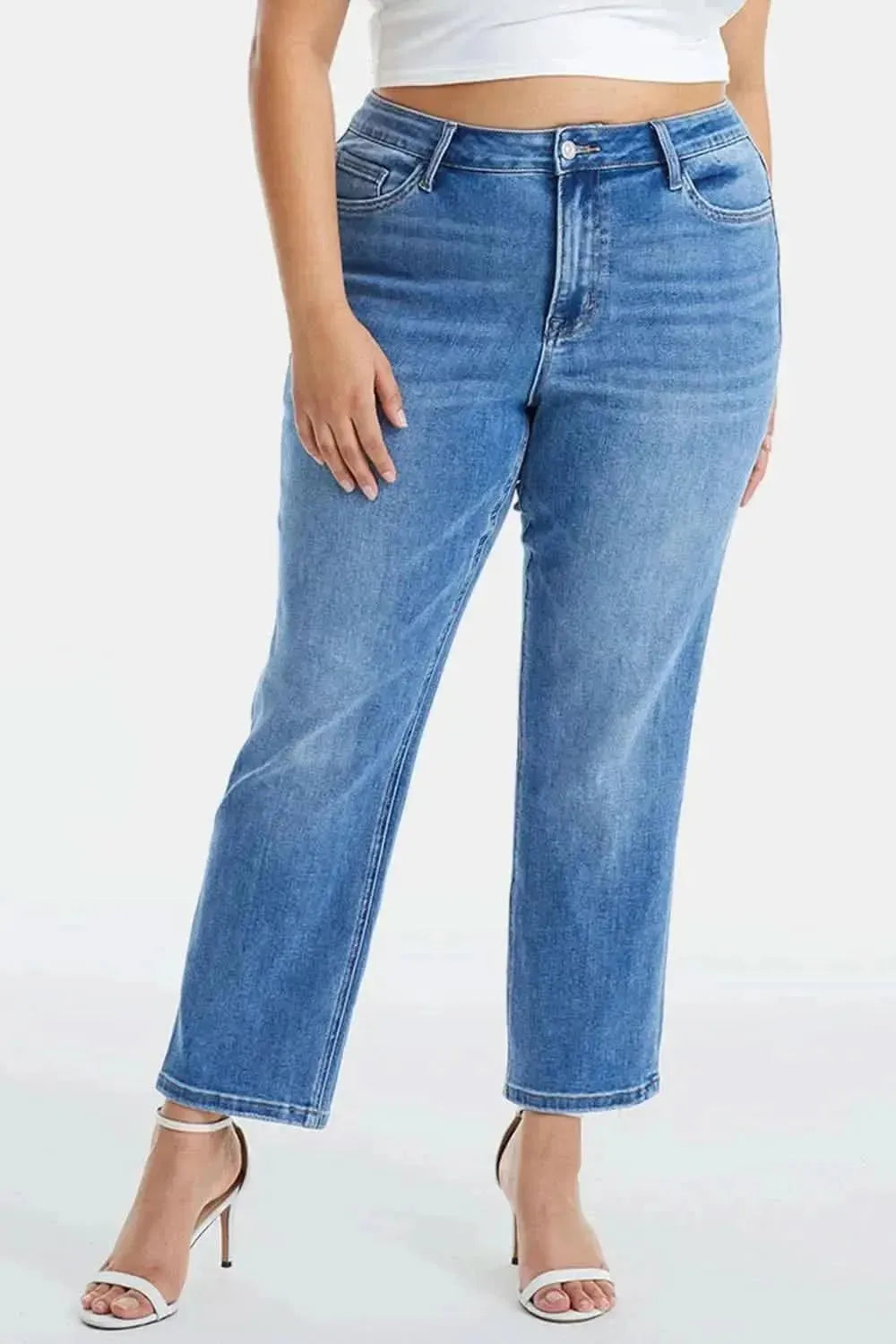 BAYEAS Full Size High Waist Raw Hem Straight Jeans - Bad Moms Club