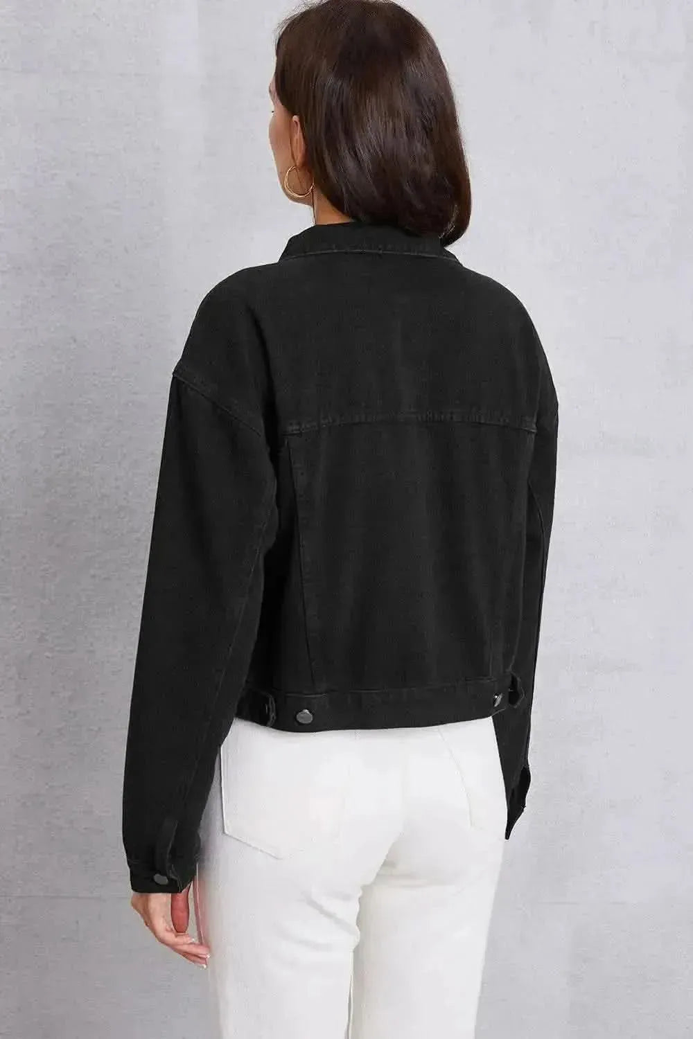 Button Up Dropped Shoulder Denim Jacket - Bad Moms Club