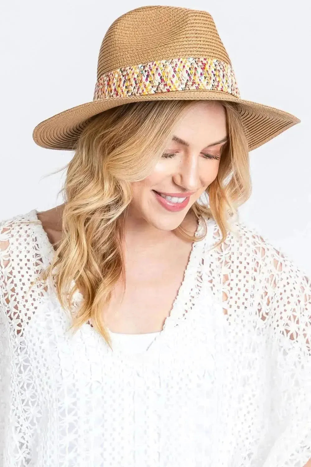 Fame Contrast Detail Wide Brim Straw Hat - Bad Moms Club