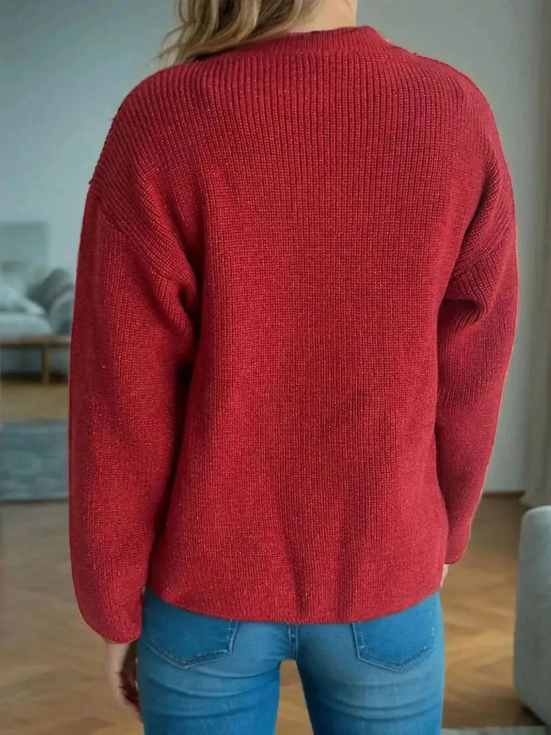 Solid Color Round Neck Long Sleeve Sweater - Bad Moms Club