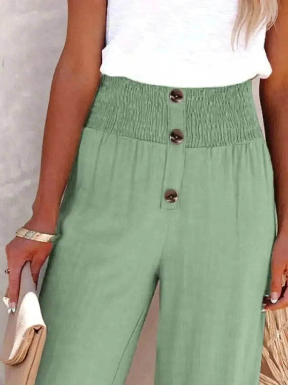 Full Size Decorative Button High Waist Pants - Bad Moms Club