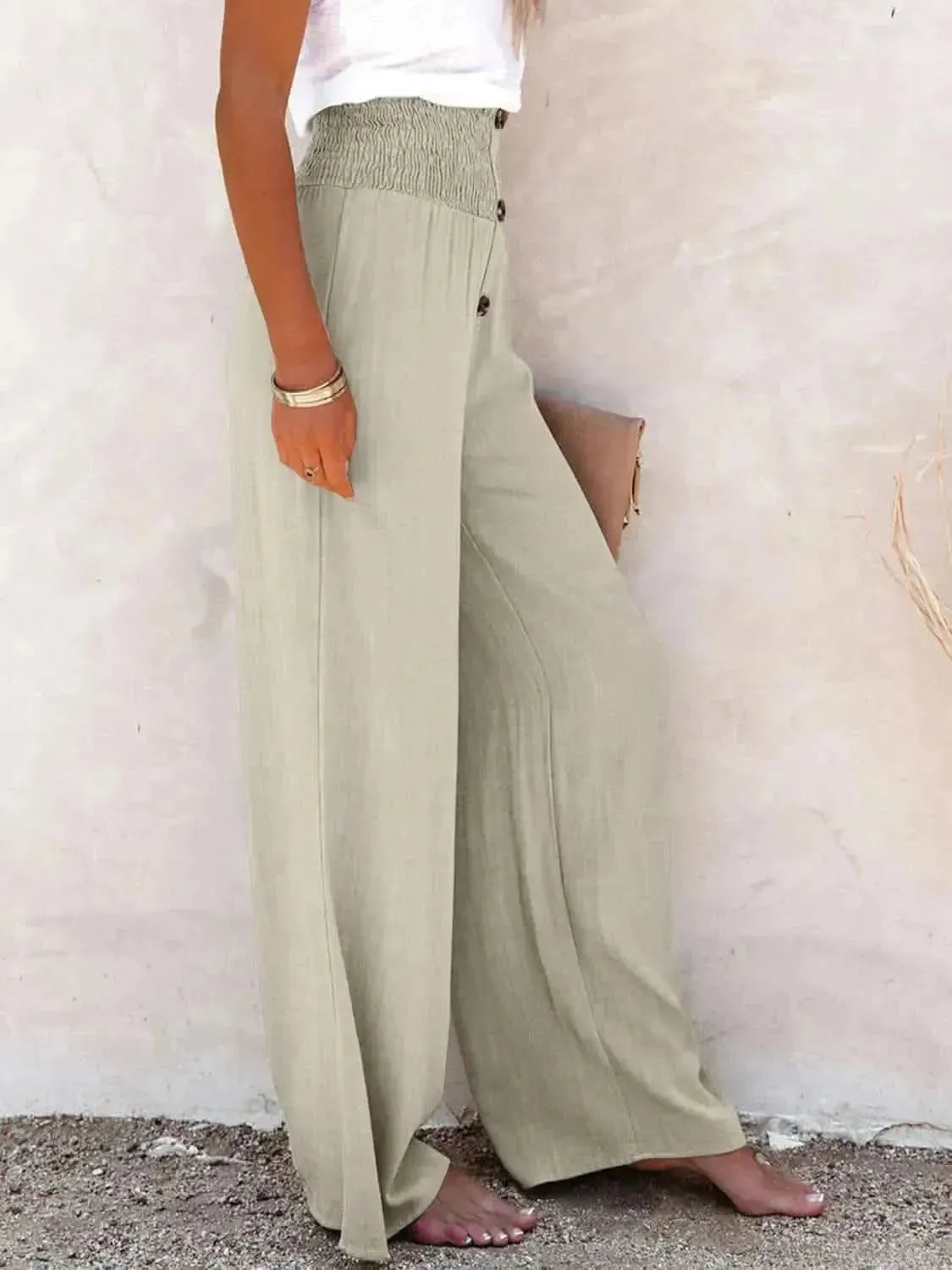 Full Size Decorative Button High Waist Pants - Bad Moms Club