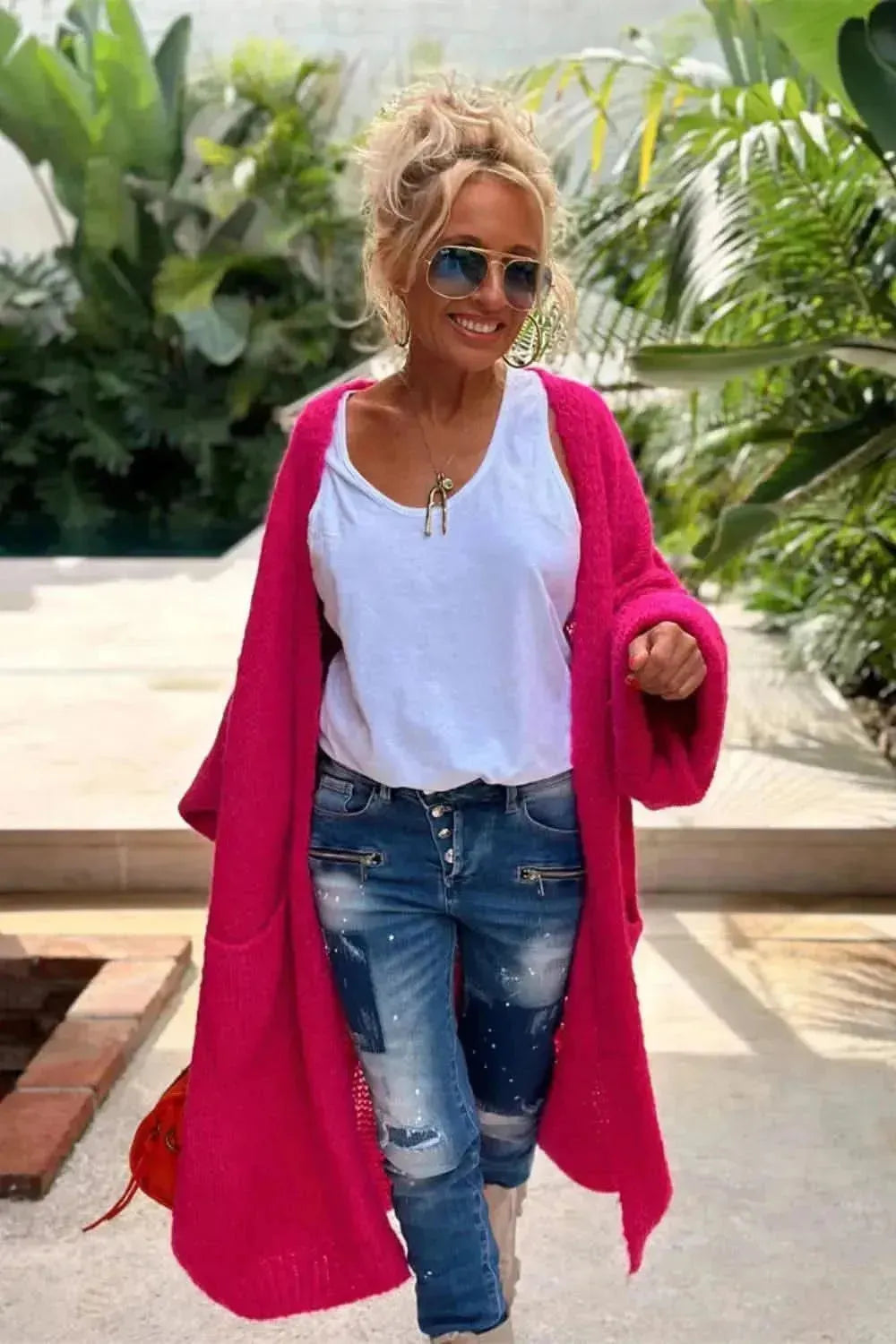Letter Dropped Shoulder Long Sleeve Cardigan - Bad Moms Club
