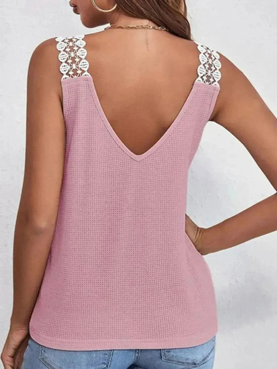 Full Size Lace Detail V-Neck Tank - Bad Moms Club