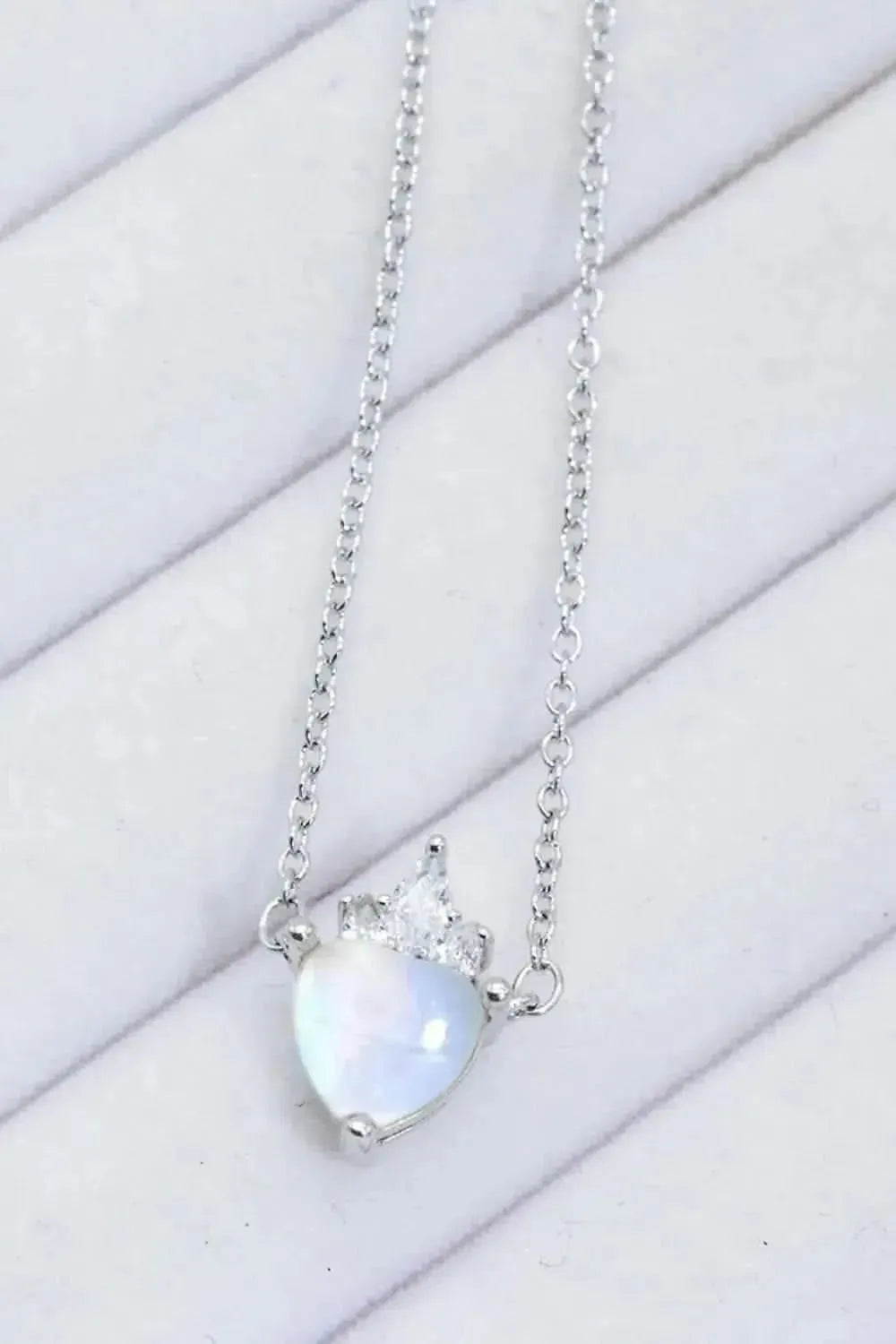 925 Sterling Silver Moonstone Heart Pendant Necklace - Bad Moms Club