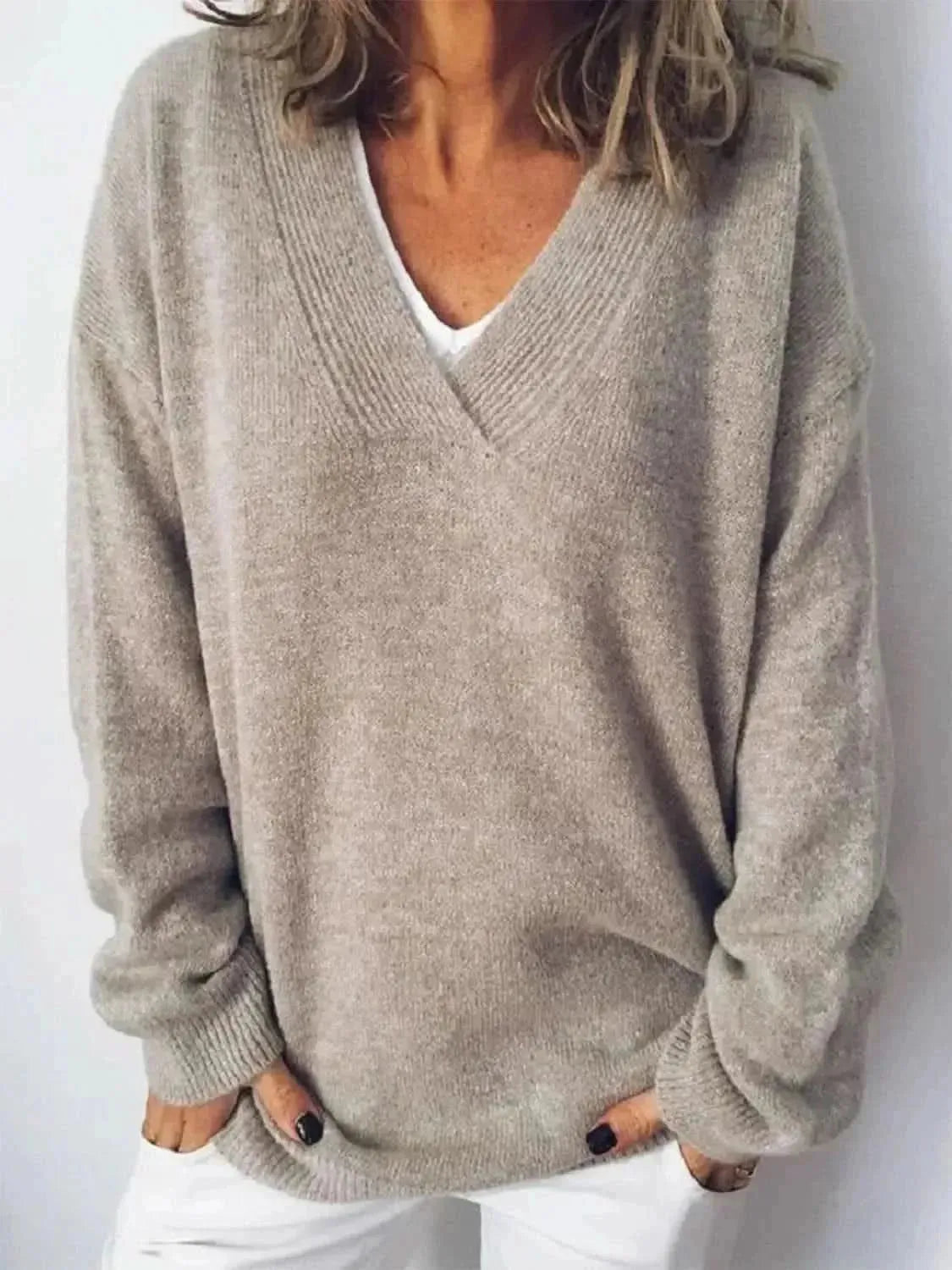 V-Neck Dropped Shoulder Sweater - Bad Moms Club