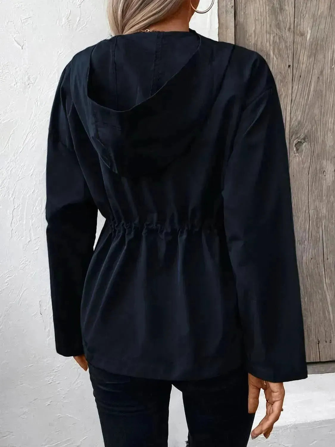 Drawstring Zip Up Hooded Jacket - Bad Moms Club