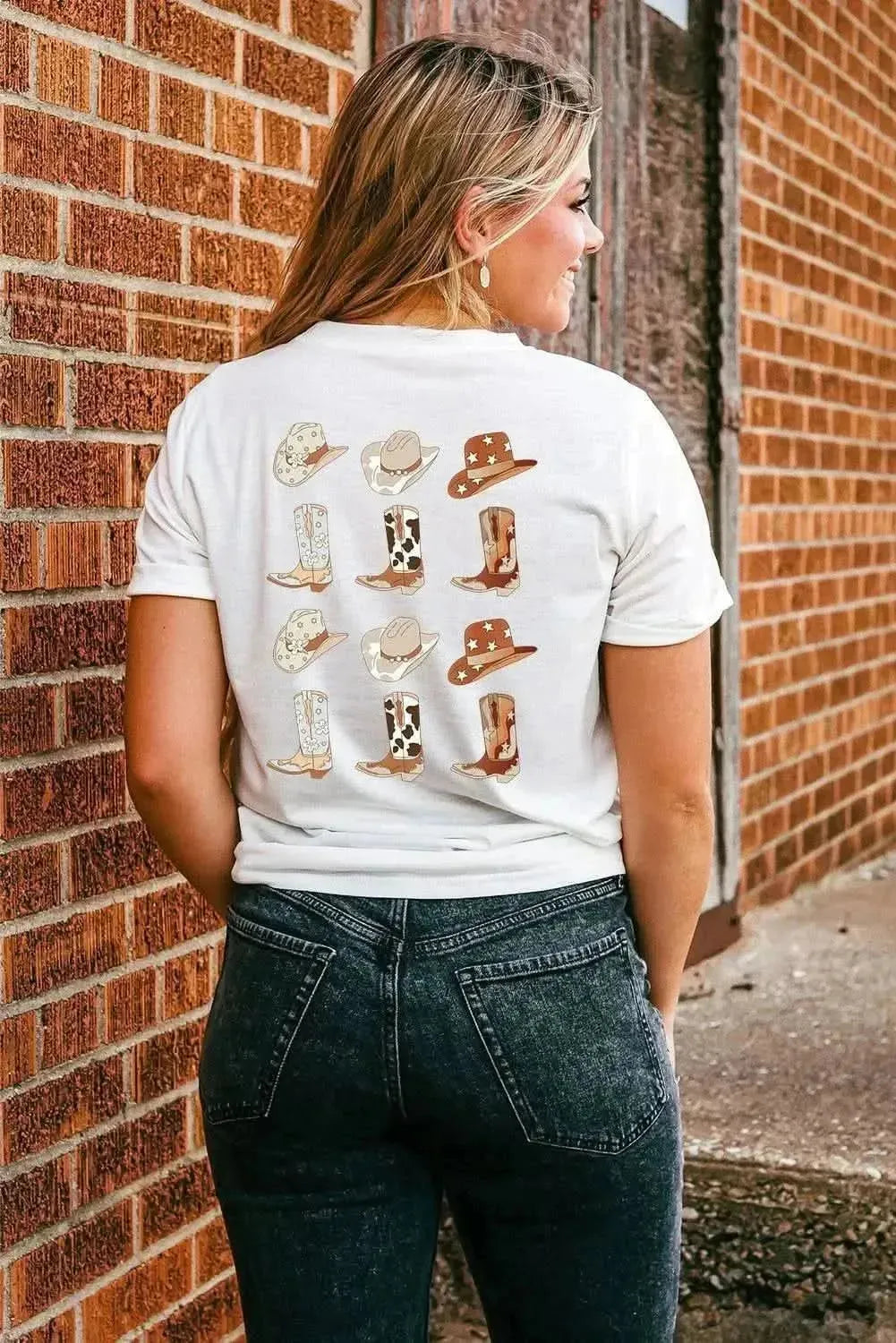 Round Neck Short Sleeve Cowboy Theme T-Shirt - Bad Moms Club