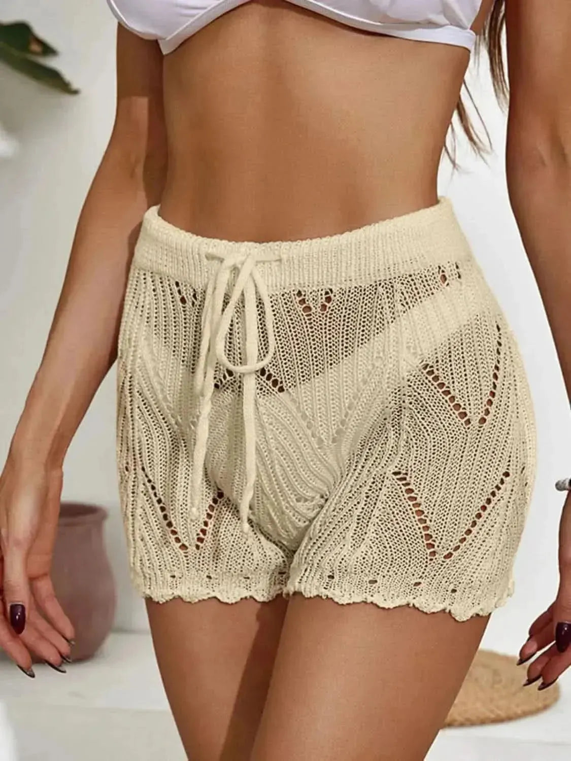 Drawstring Cutout Swim Shorts - Bad Moms Club