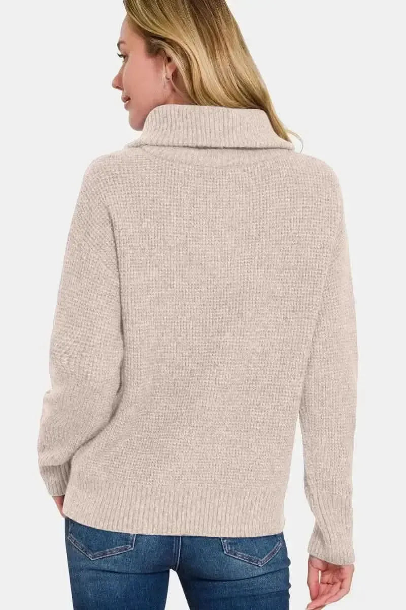 Zenana Half Zip Long Sleeve Sweater - Bad Moms Club
