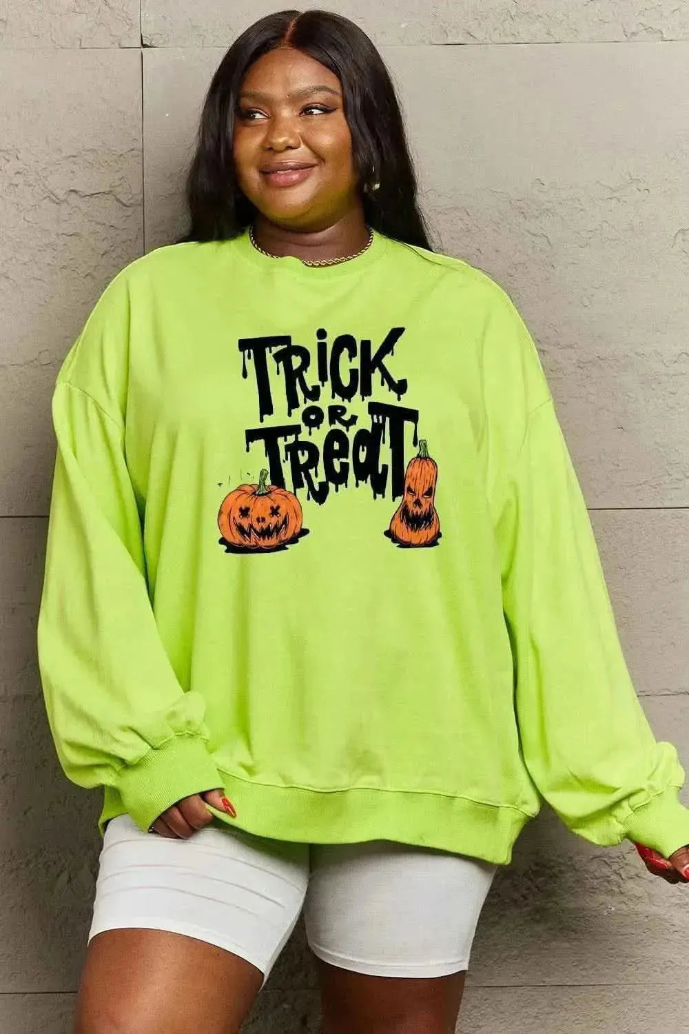 Simply Love Full Size TRICK OR TREAT Graphic Sweatshirt - Bad Moms Club